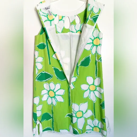 LILLY PULITZER Retro Lime Green and White Daisy Floral Smock Dress Size 8 - Picture 6 of 11